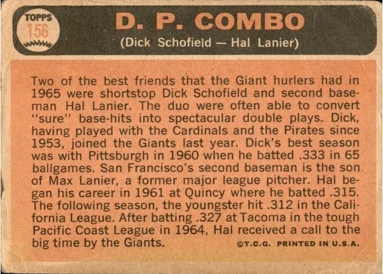 1966 Topps #156 D P Combo card back