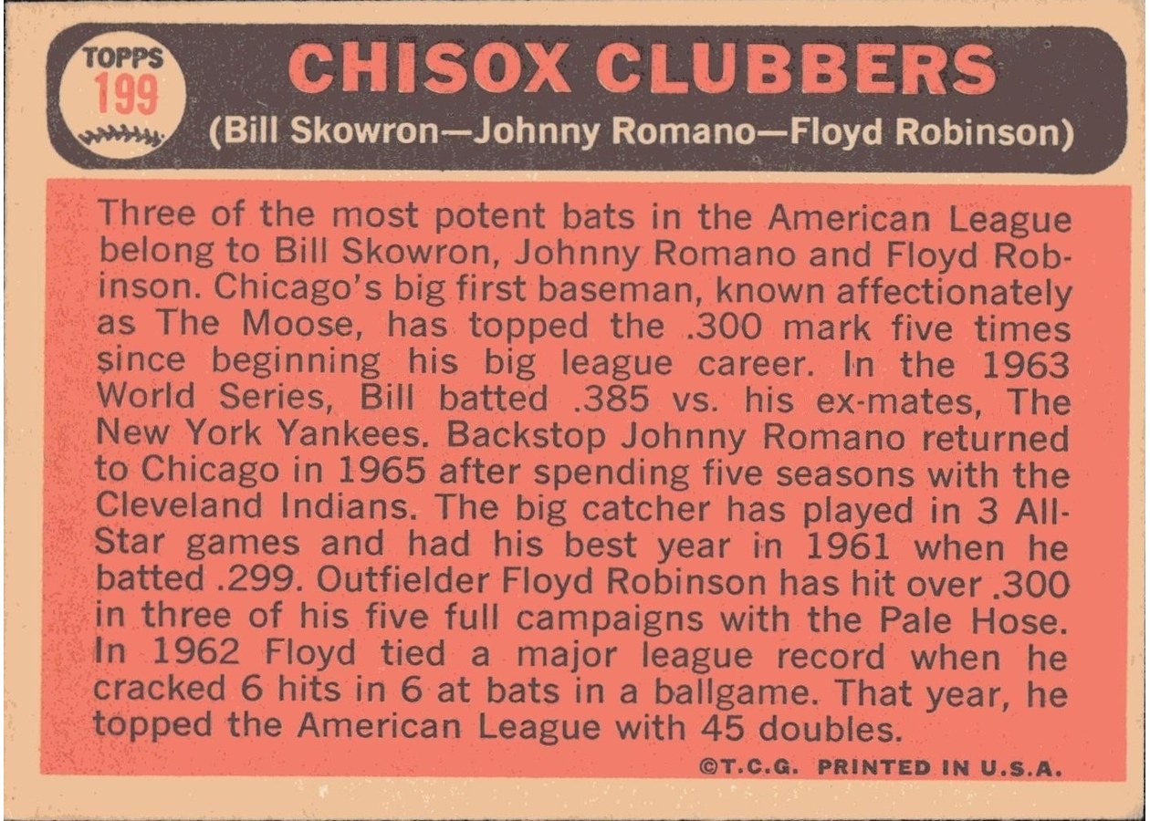 1966 Topps #199 ChiSox Clubbers card back