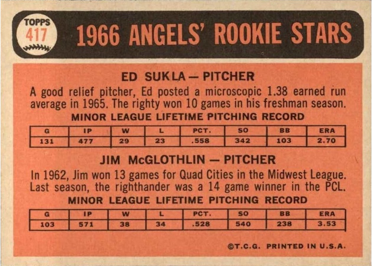 1966 Topps #417 Angels 1966 Rookie Stars card back