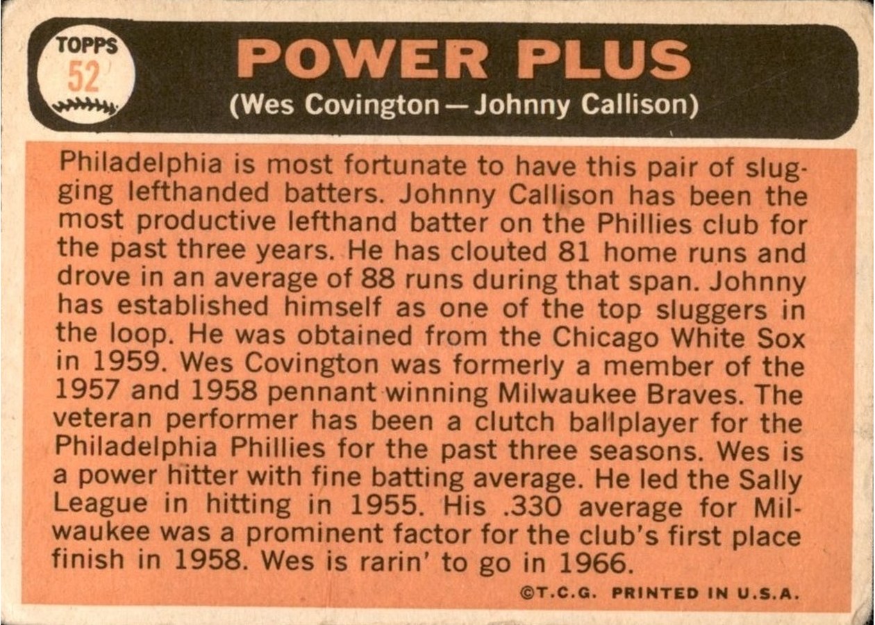 1966 Topps #52 Power Plus card back