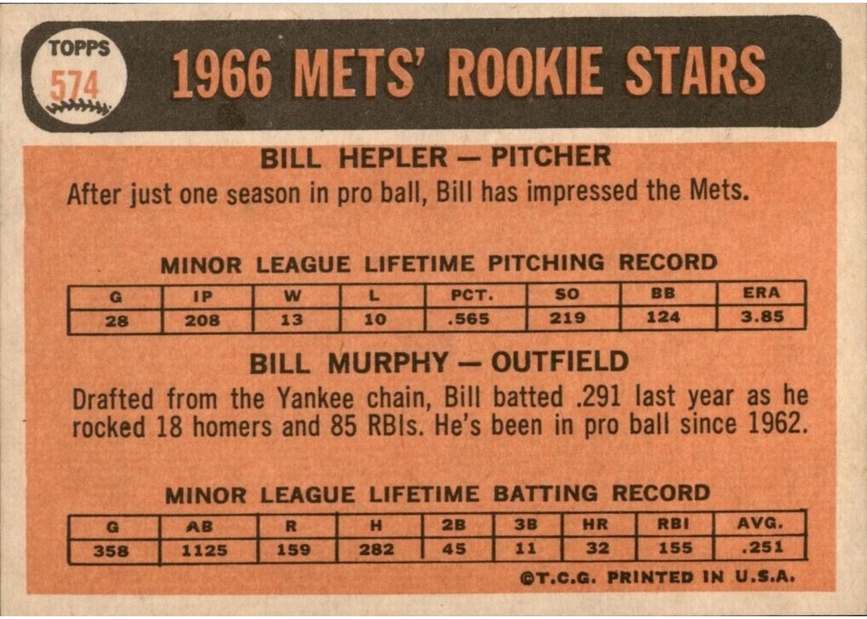 1966 Topps #574 Mets 1966 Rookie Stars card back