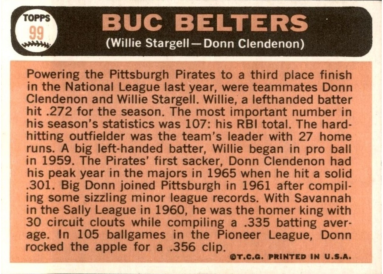 1966 Topps #99 Buc Belters card back