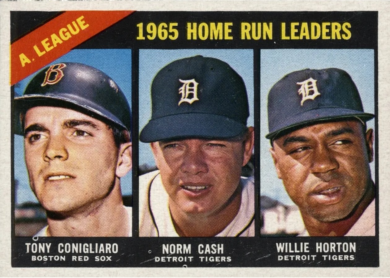 1966 Topps #218 American League 1965 Home Run Leaders, Boston Red Sox / Detroit Tigers