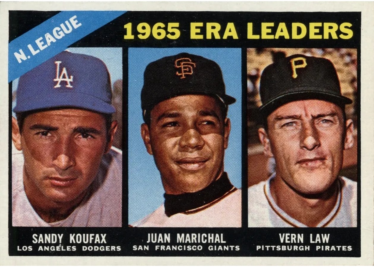 1966 Topps #221 National League 1965 ERA Leaders, Los Angeles Dodgers / San Francisco Giants / Pittsburgh Pirates