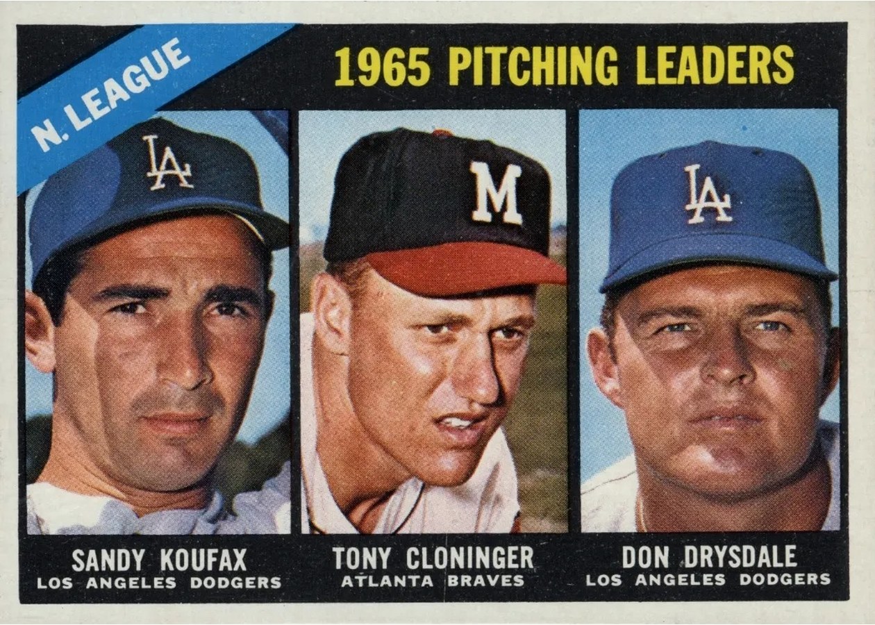 1966 Topps #223 National League 1965 Pitching Leaders, Los Angeles Dodgers / Atlanta Braves