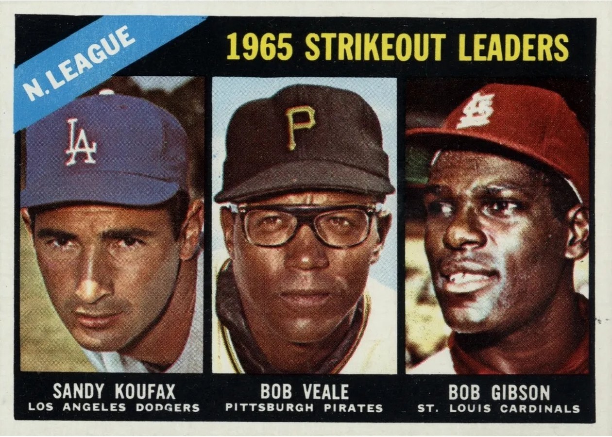 1966 Topps #225 National League 1965 Strikeout Leaders, Los Angeles Dodgers / Pittsburgh Pirates / St. Louis Cardinals