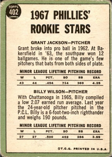 1967 Topps #402 Phillies 1967 Rookie Stars - 402a - Complete Line (back)