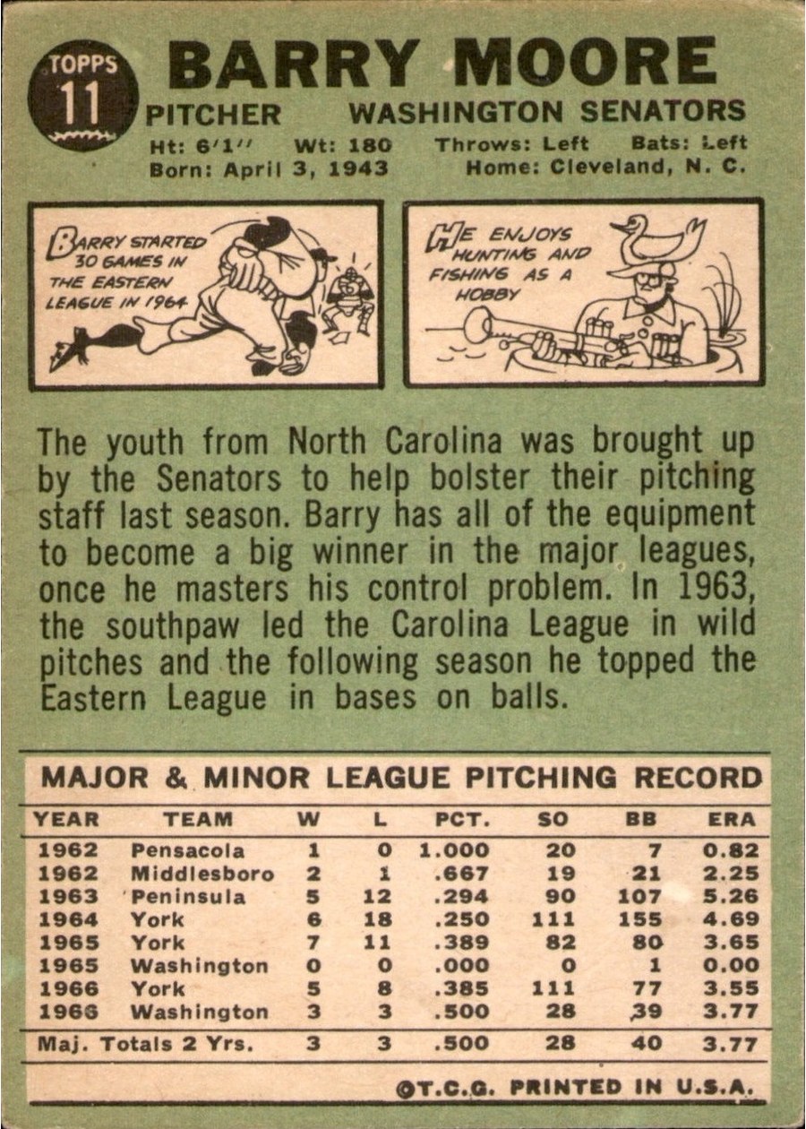 1967 Topps #11 Barry Moore card back