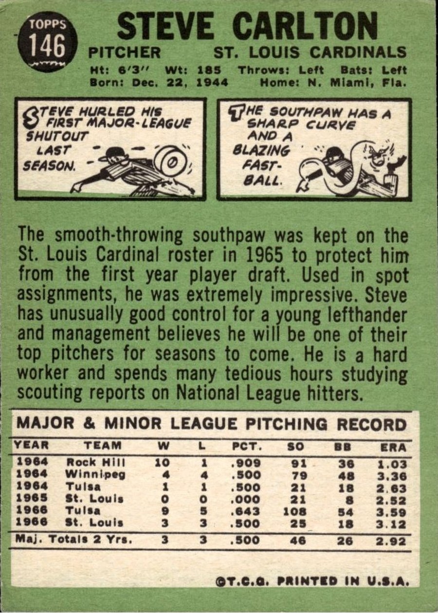 1967 Topps #146 Steve Carlton card back