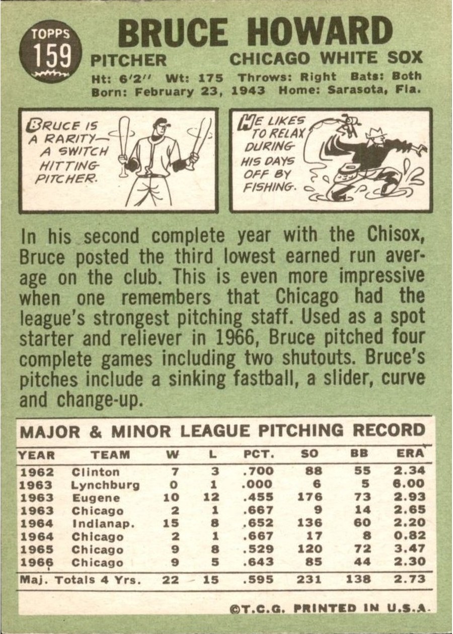 1967 Topps #159 Bruce Howard card back