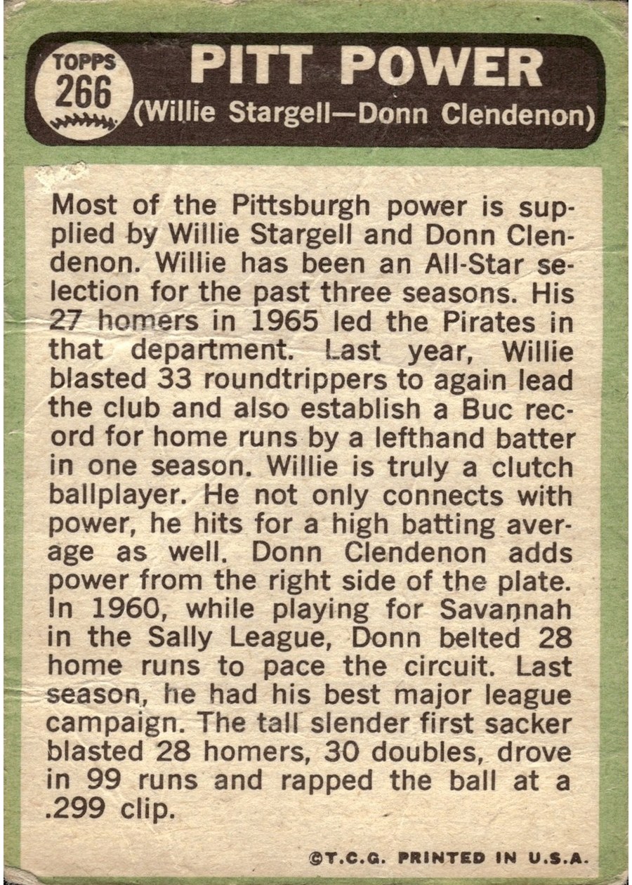 1967 Topps #266 Pitt Power card back