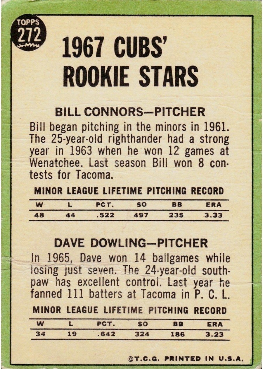 1967 Topps #272 Cubs 1967 Rookie Stars card back