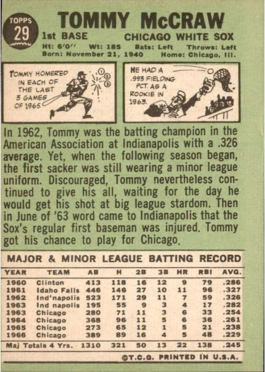 1967 Topps #29 Tom McCraw card back
