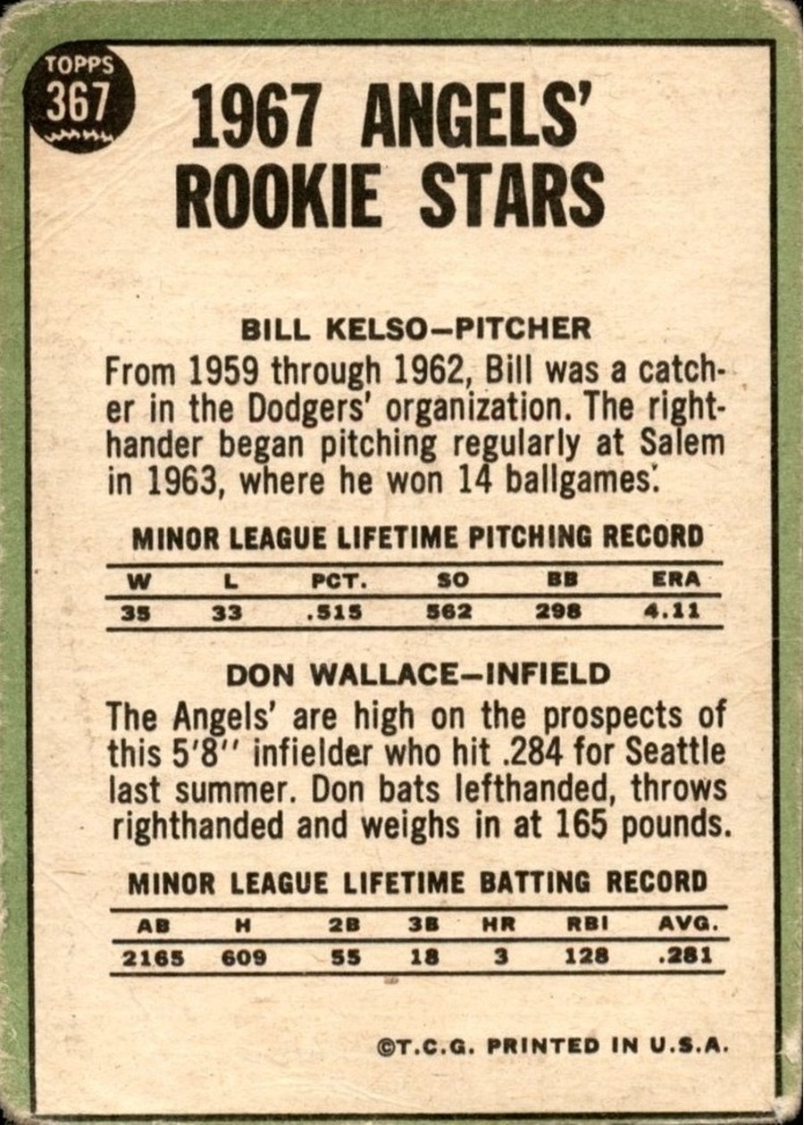 1967 Topps #367 Angels 1967 Rookie Stars card back