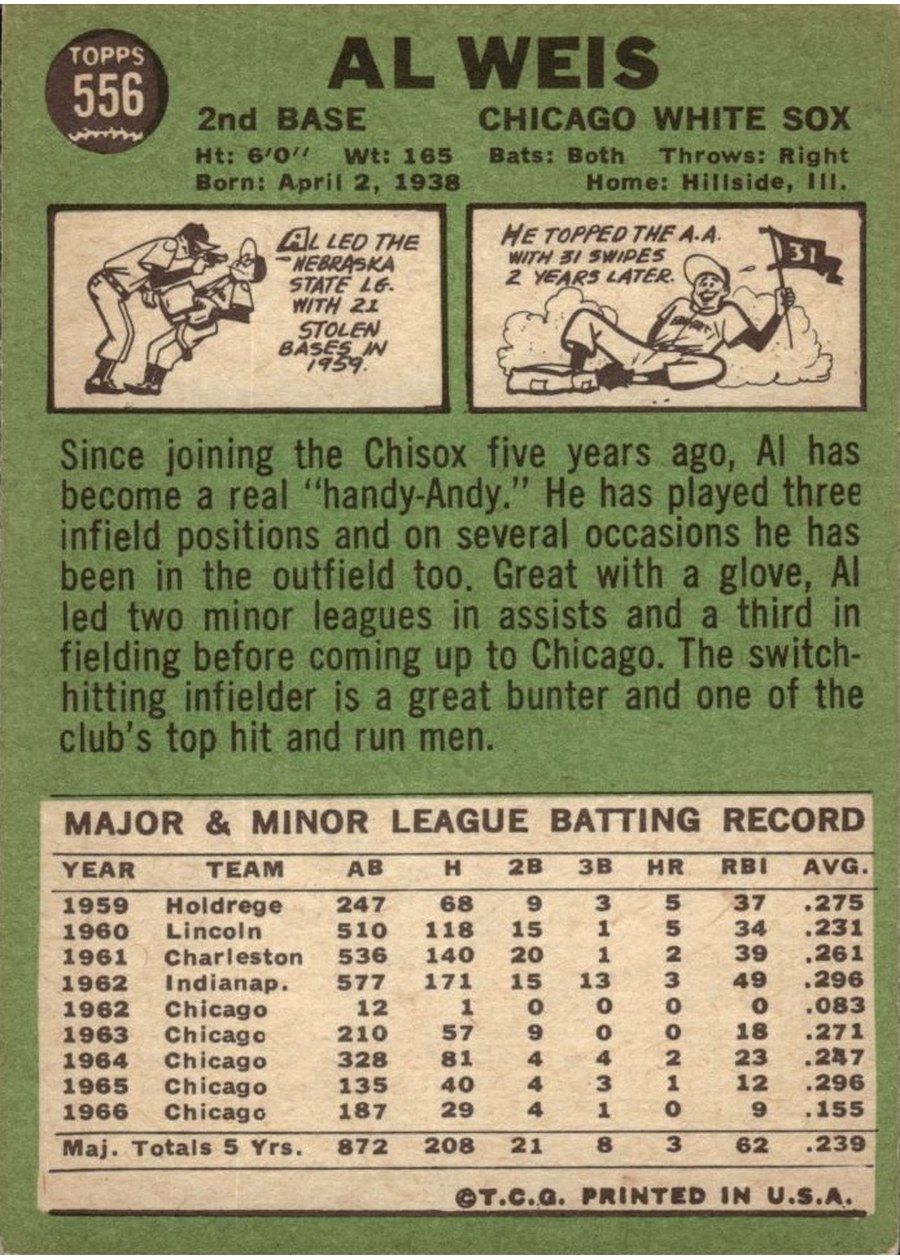 1967 Topps #556 Al Weis card back
