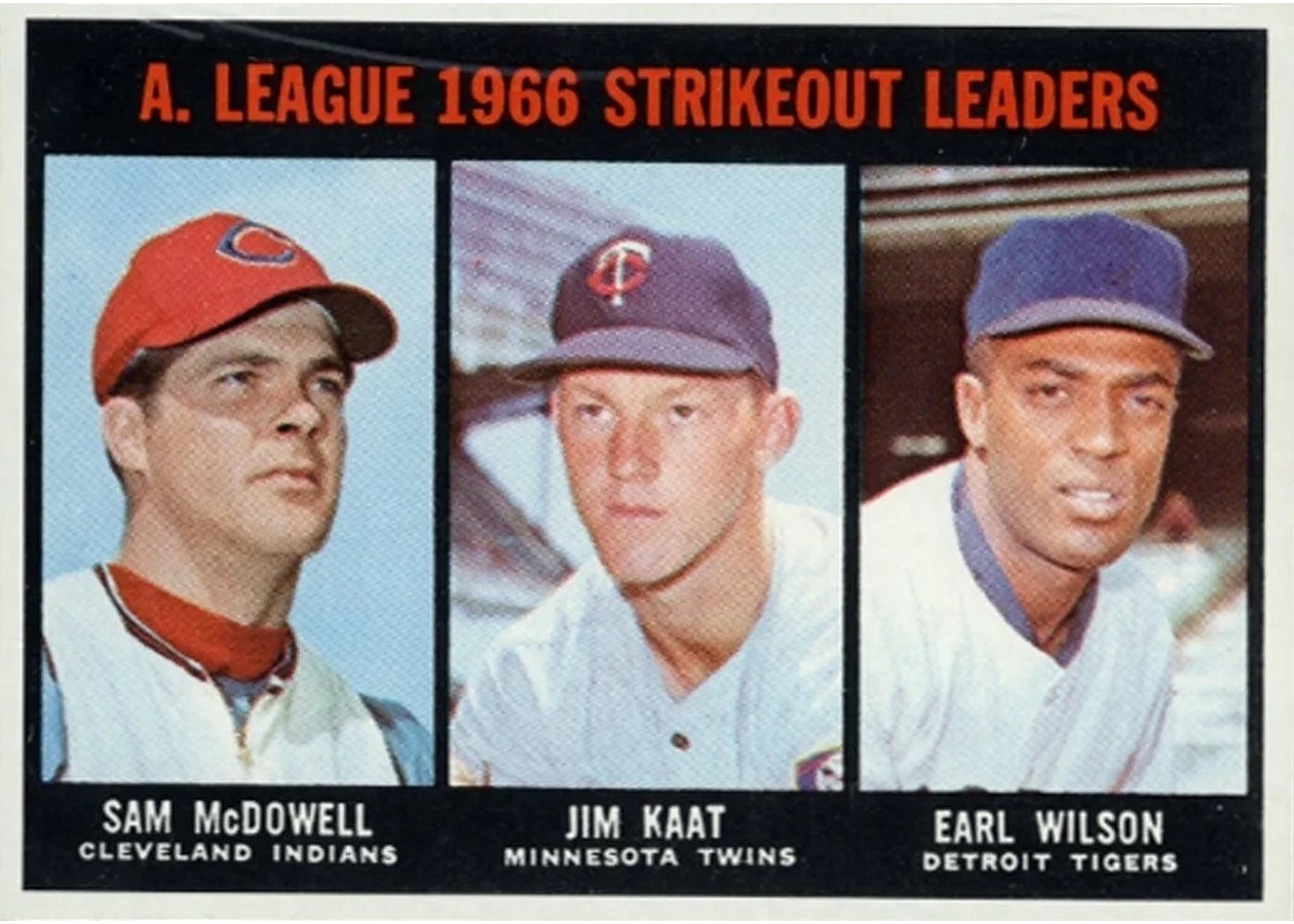 1967 Topps #237 American League 1966 Strikeout Leaders, Cleveland Indians / Minnesota Twins / Detroit Tigers