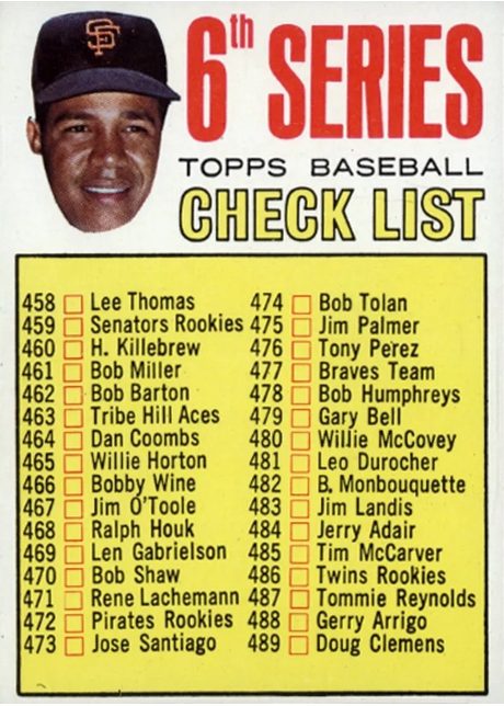 1967 Topps #454 6th Series Checklist: 458-533 - 454a - Juan Marichal-No Left Ear