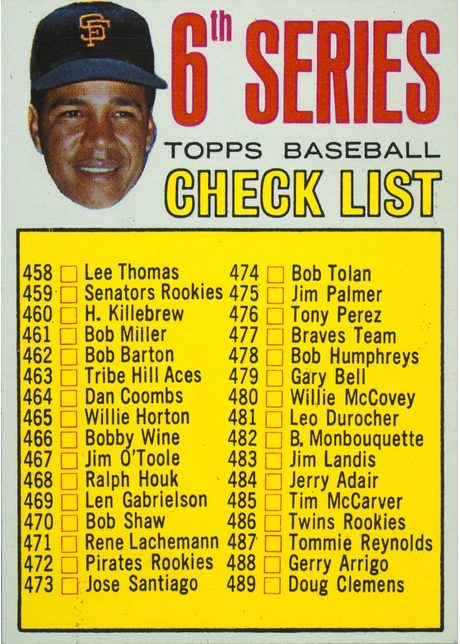 1967 Topps #454 6th Series Checklist: 458-533 - 454b - Juan Marichal-Left Ear Shows