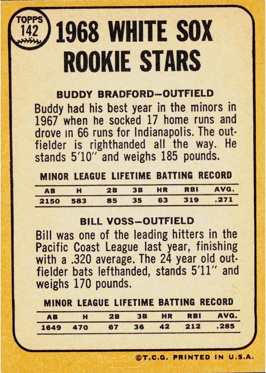 1968 Topps #142 White Sox 1968 Rookie Stars card back