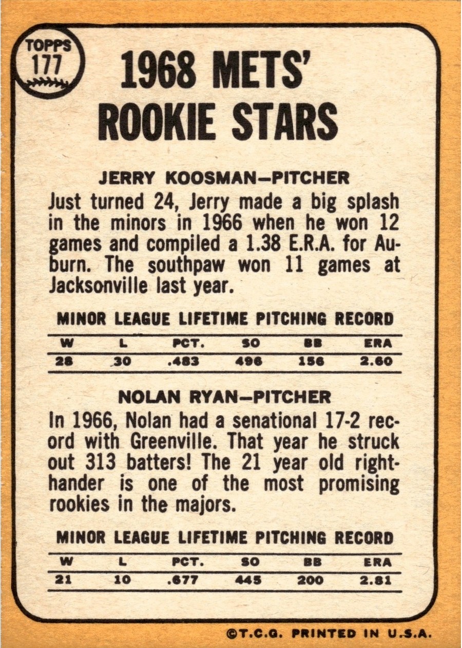 1968 Topps #177 Mets 1968 Rookie Stars card back