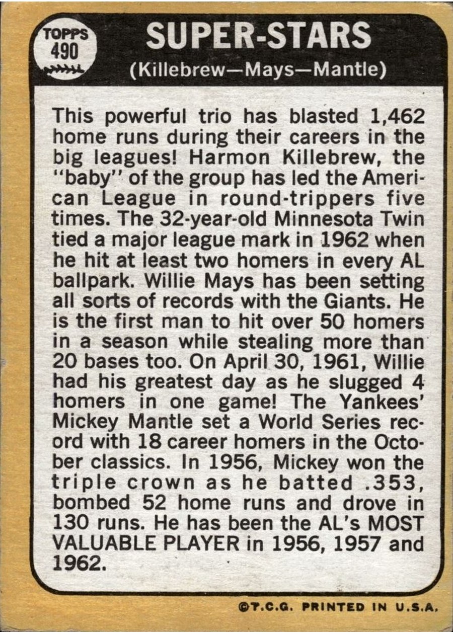 1968 Topps #490 Super Stars card back