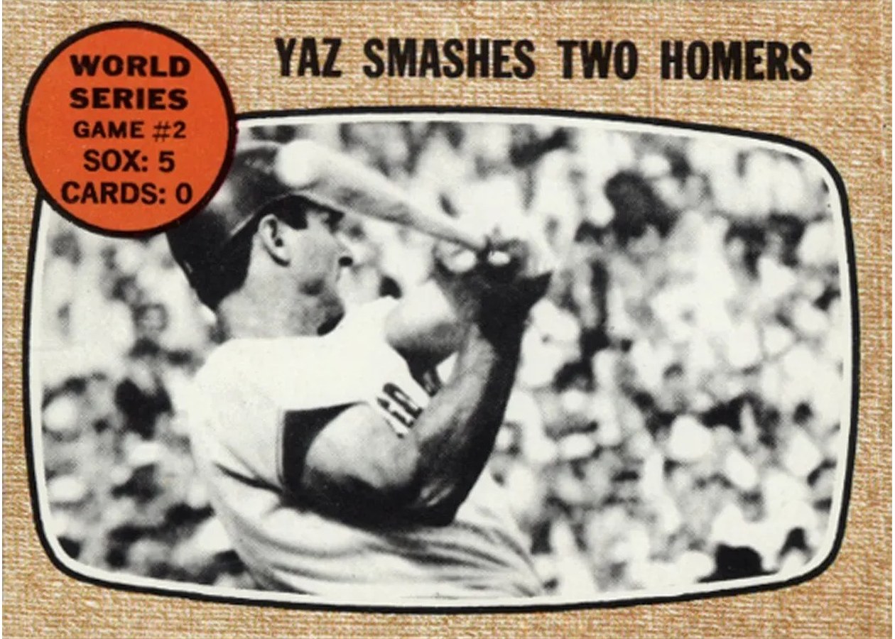 1968 Topps #152 World Series Game #2 - Yaz Smashes Two Homers, Boston Red Sox