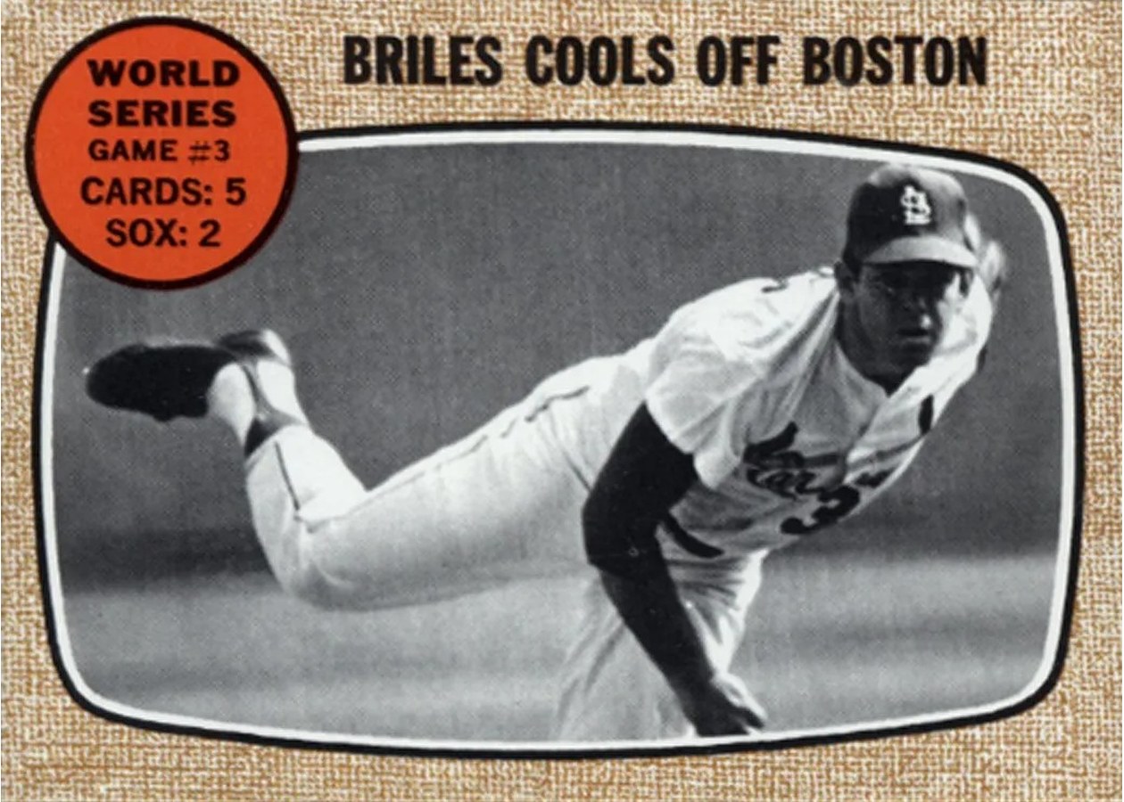 1968 Topps #153 World Series Game #3 - Briles Cools Off Boston, St. Louis Cardinals