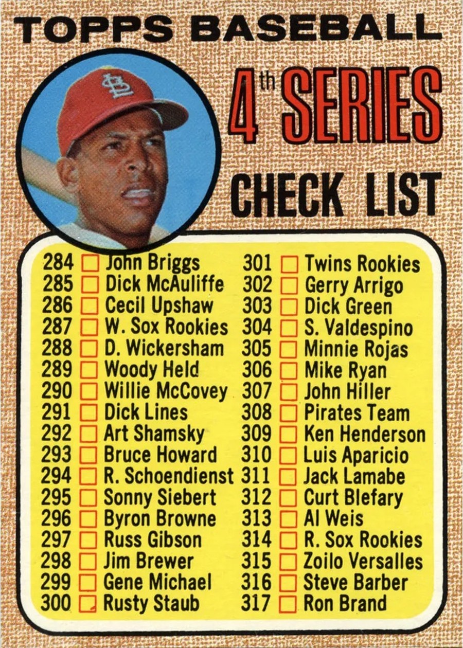 1968 Topps #278 4th Series Checklist 284-370