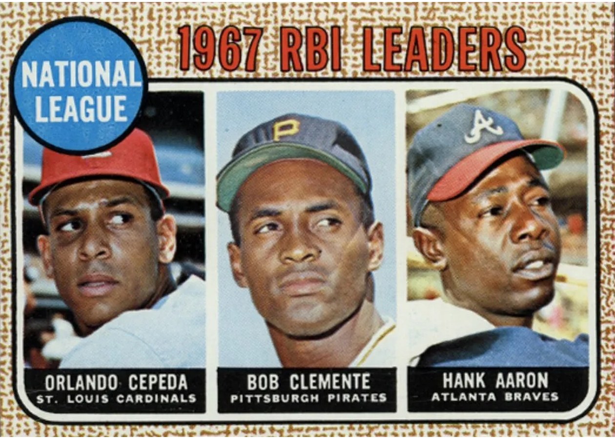 1968 Topps #3 National League 1967 RBI Leaders, St. Louis Cardinals / Pittsburgh Pirates / Atlanta Braves