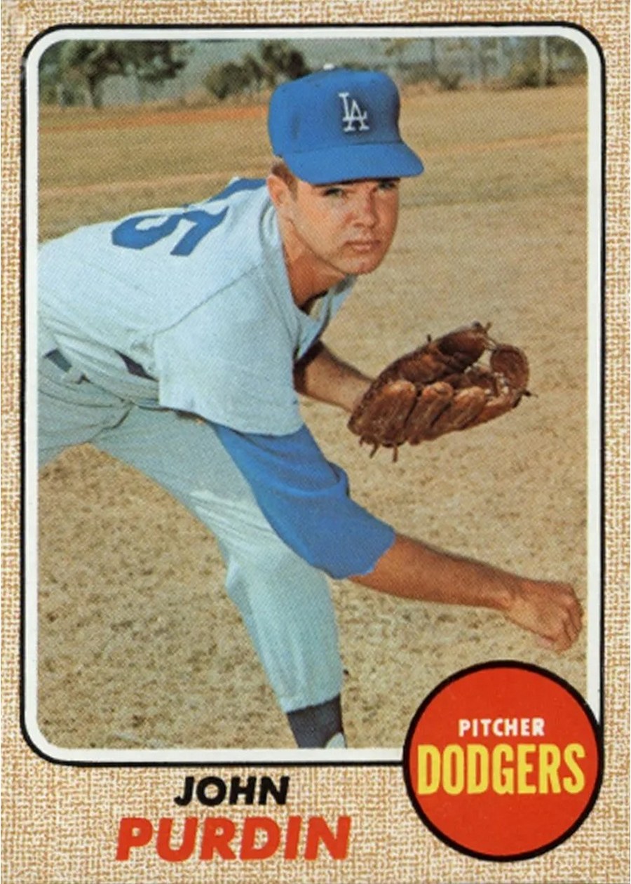 1968 Topps #336 John Purdin, Los Angeles Dodgers