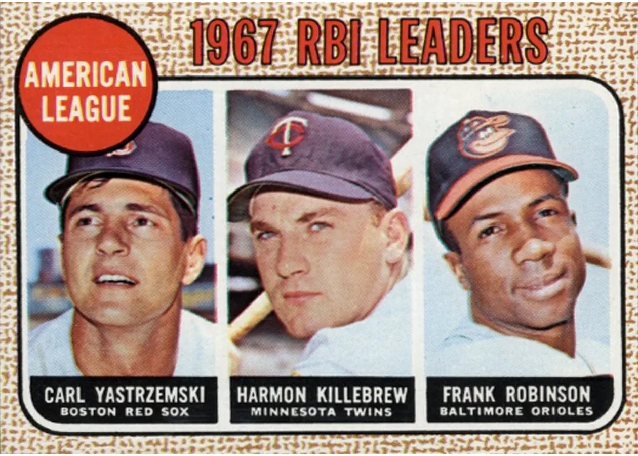 1968 Topps #4 American League 1967 RBI Leaders, Boston Red Sox / Minnesota Twins / Baltimore Orioles