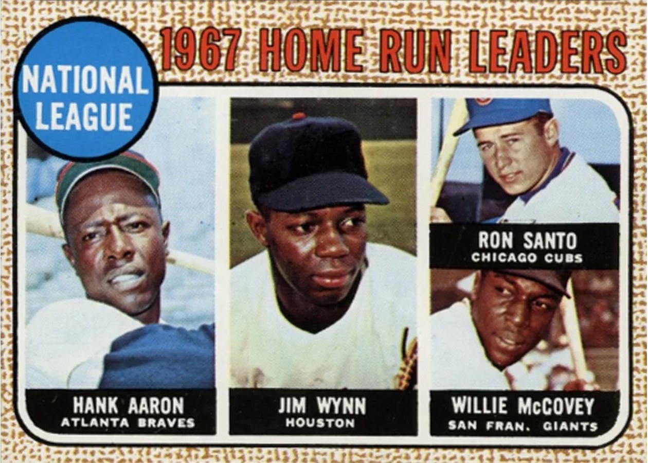 1968 Topps #5 National League 1967 Home Run Leaders, Atlanta Braves / Houston Astros / Chicago Cubs / San Francisco Giants