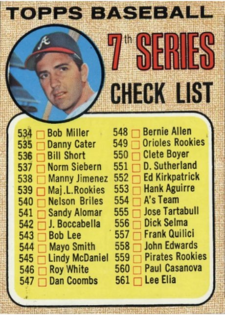 1968 Topps #518 7th Series Checklist 534-598 - 518a - #539 Is Maj. L. Rookies