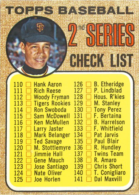 1968 Topps #107 2nd Series Checklist 110-196 - 107b - Brown Fine Mesh