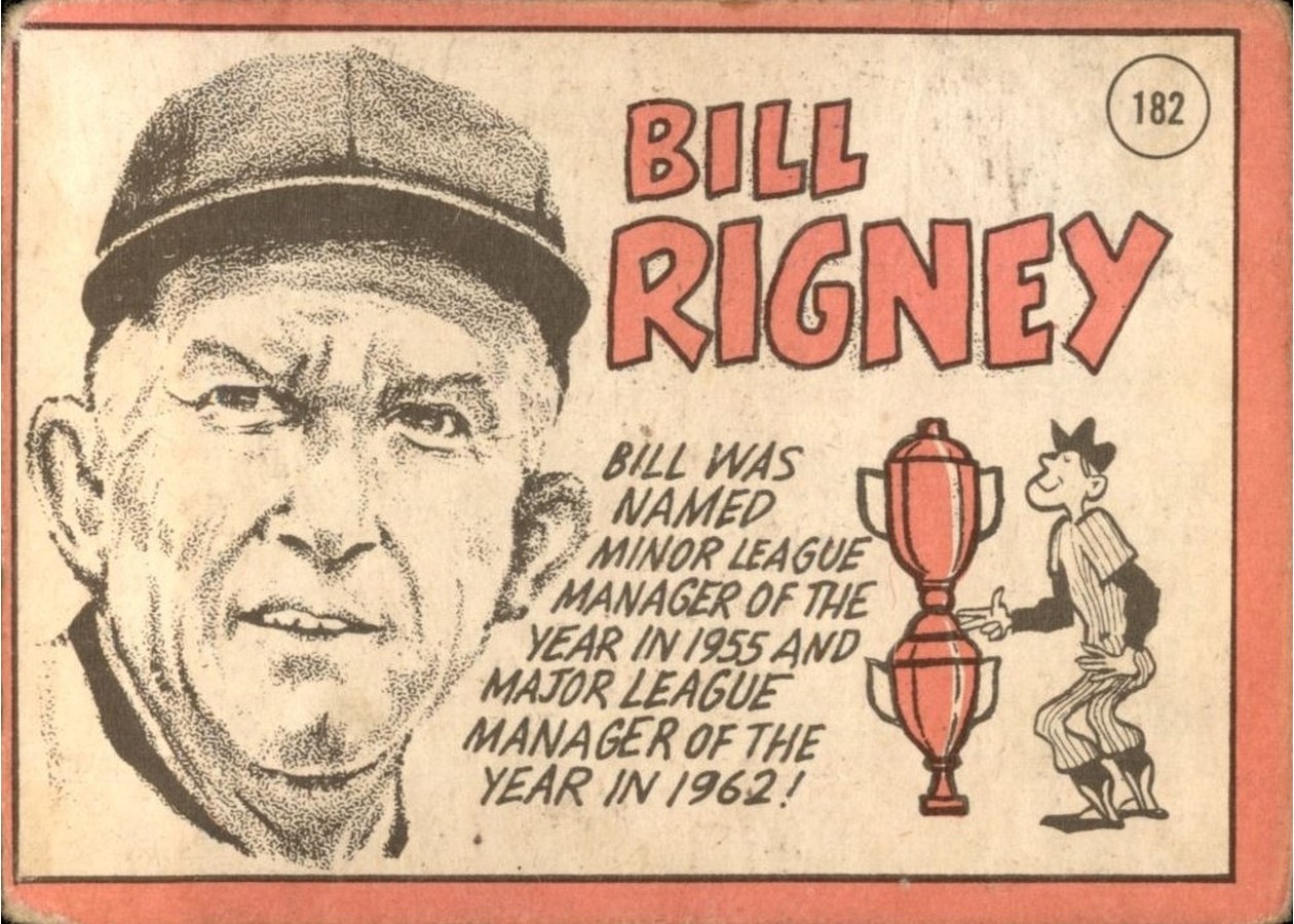 1969 Topps #182 Bill Rigney card back