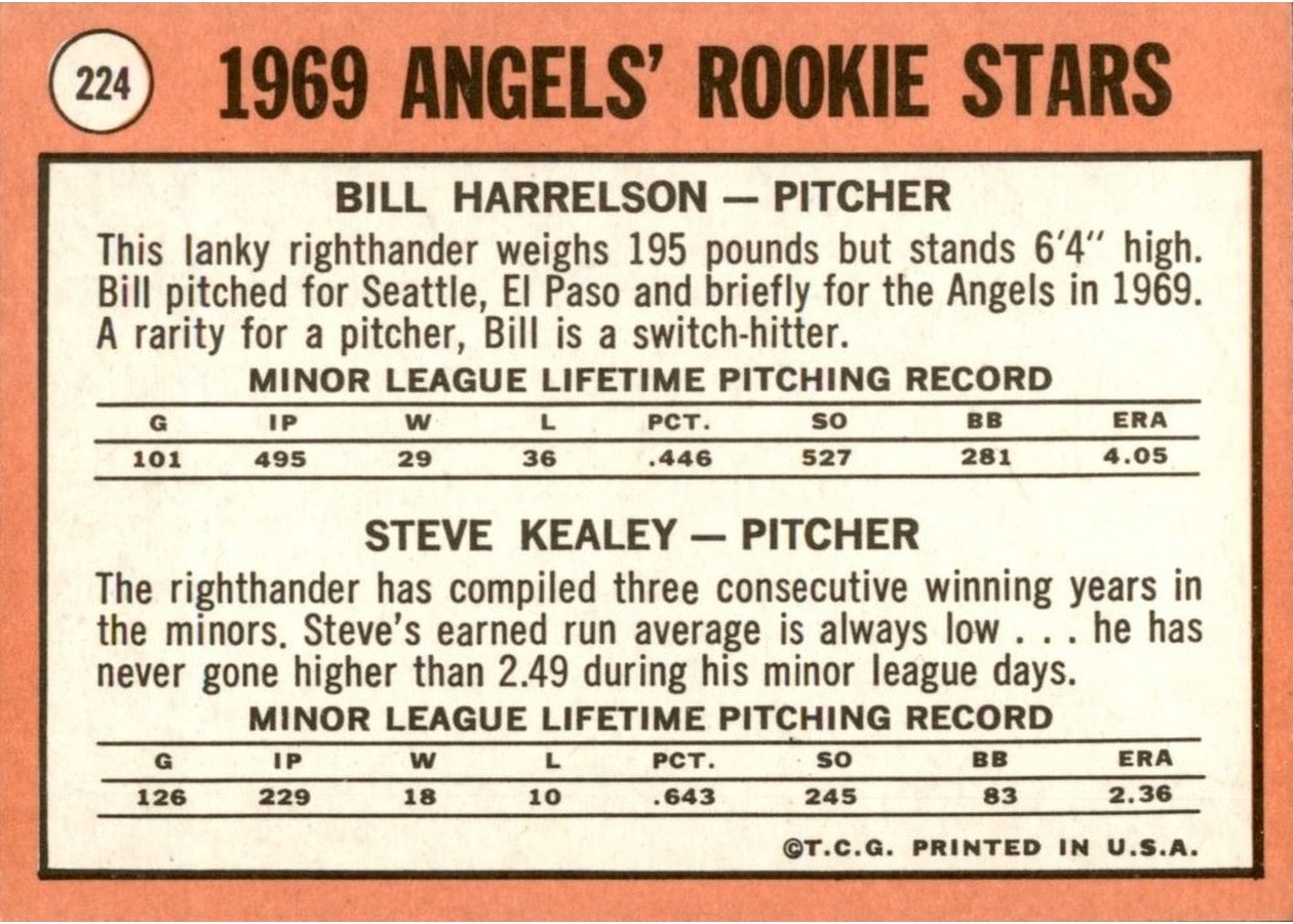 1969 Topps #224 Angels 1969 Rookie Stars card back