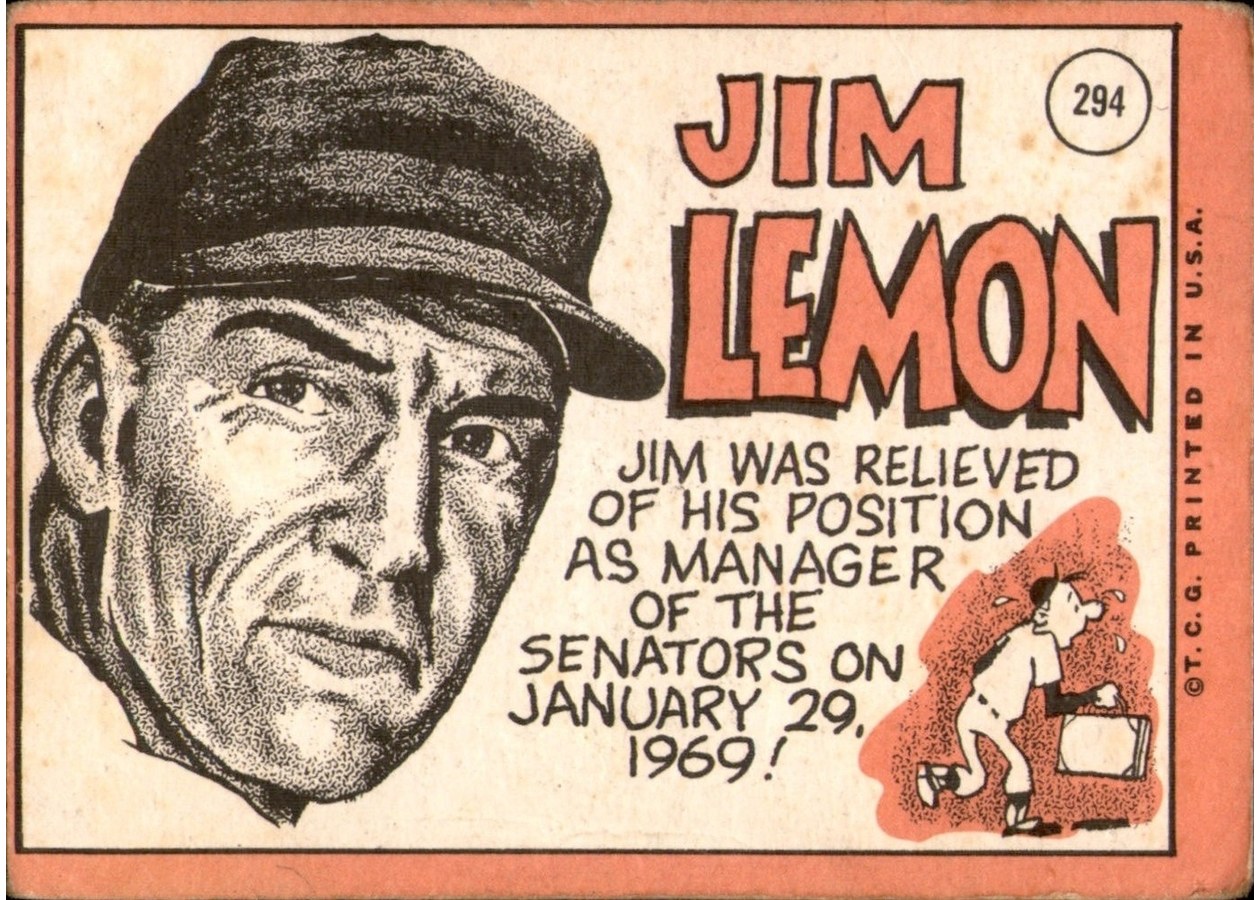 1969 Topps #294 Jim Lemon card back