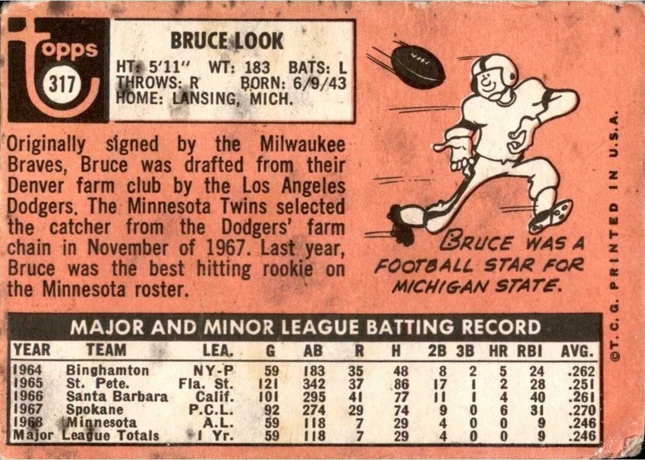 1969 Topps #317 Bruce Look card back