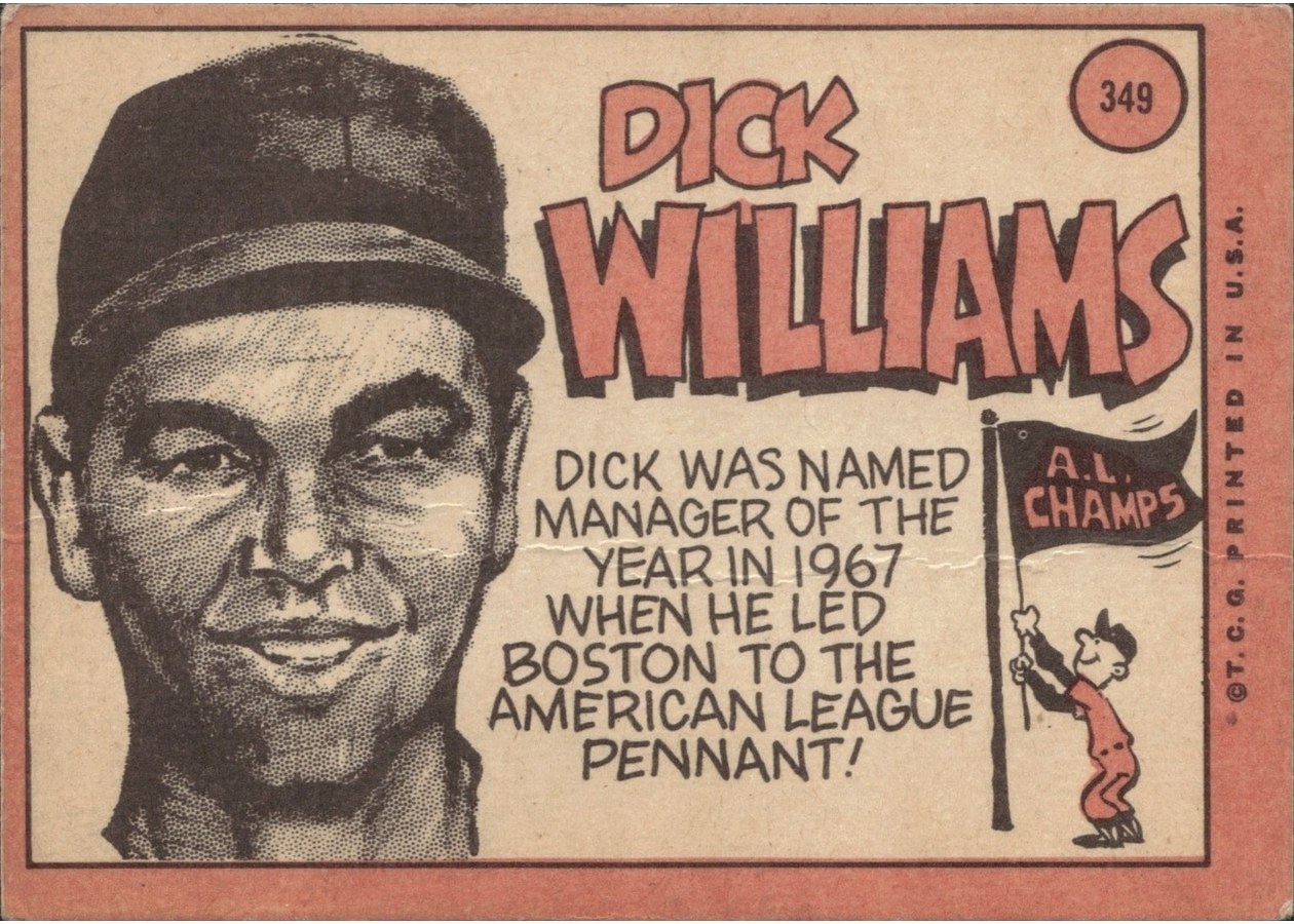 1969 Topps #349 Dick Williams card back