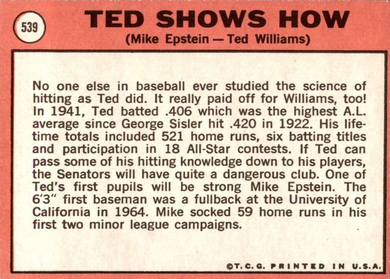 1969 Topps #539 Ted Shows How card back