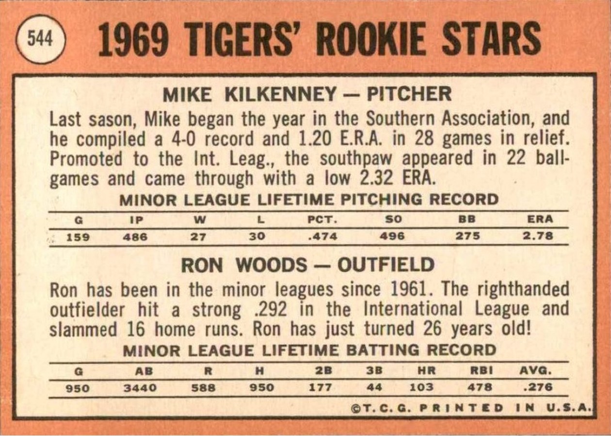 1969 Topps #544 Tigers 1969 Rookie Stars card back