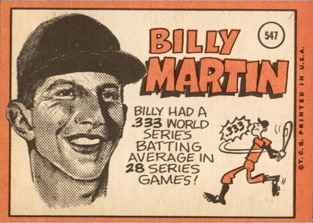 1969 Topps #547 Billy Martin card back