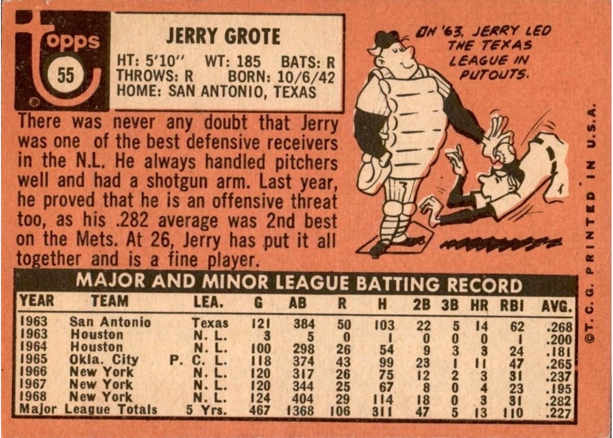1969 Topps #55 Jerry Grote card back
