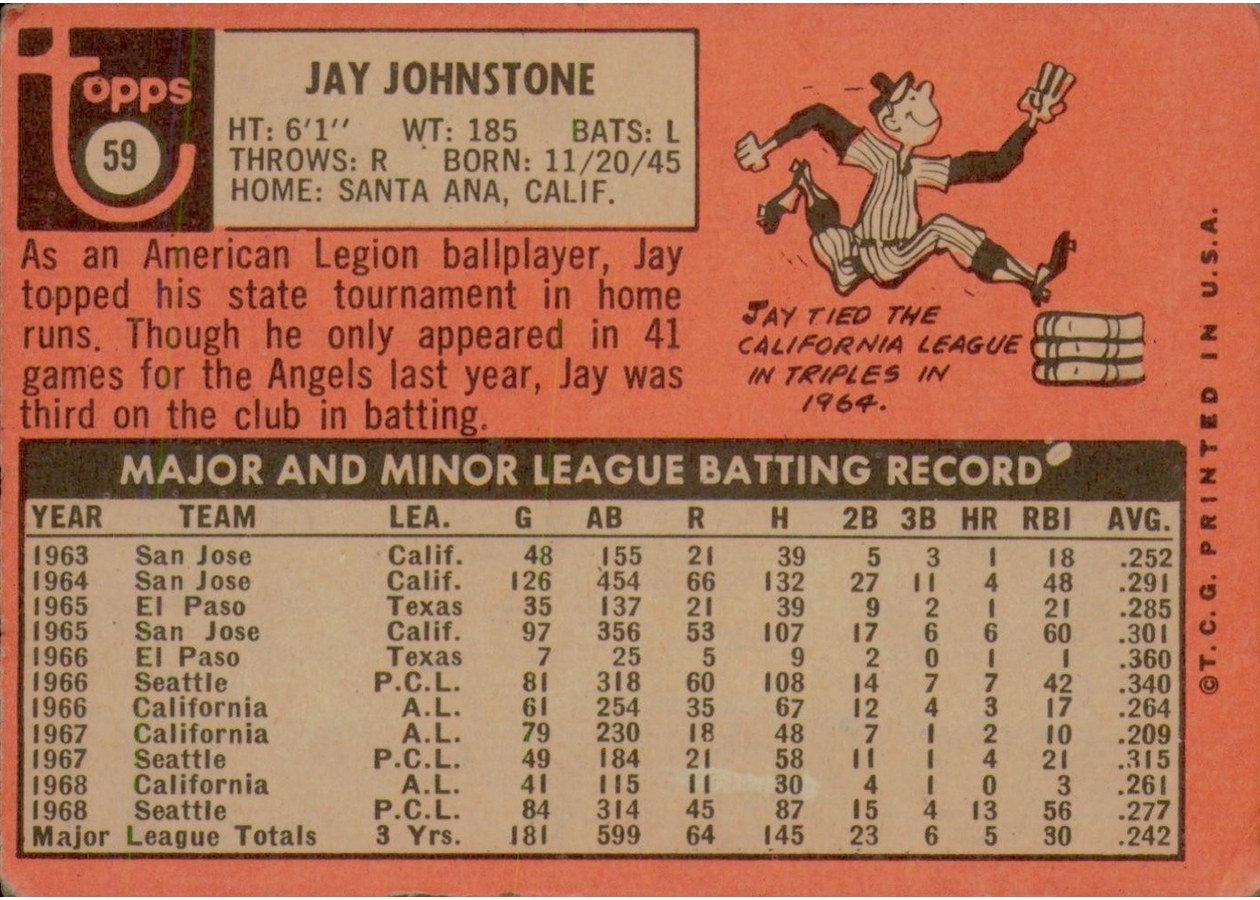 1969 Topps #59 Jay Johnstone card back