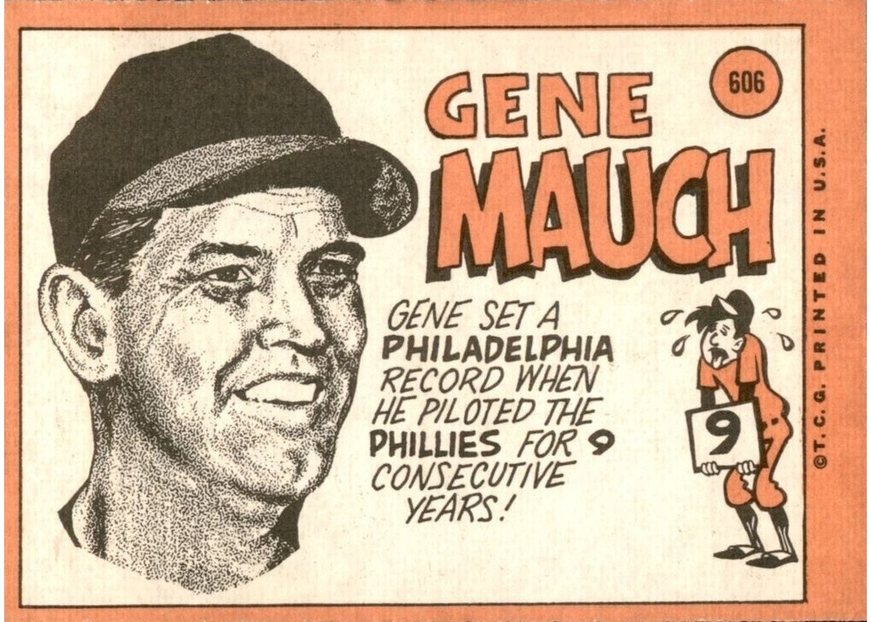1969 Topps #606 Gene Mauch card back