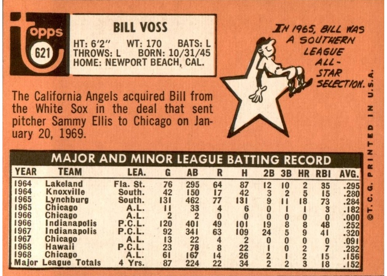 1969 Topps #621 Bill Voss card back