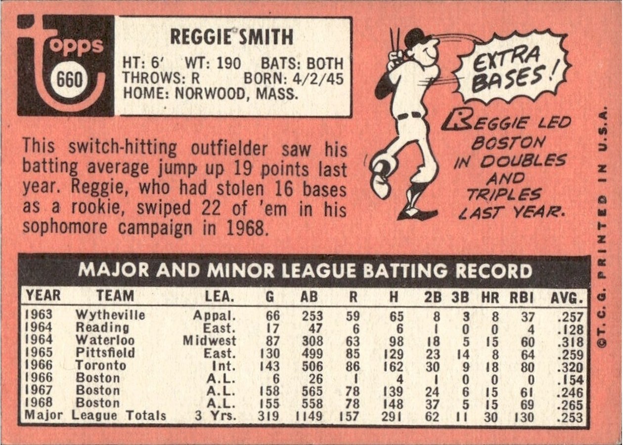 1969 Topps #660 Reggie Smith card back