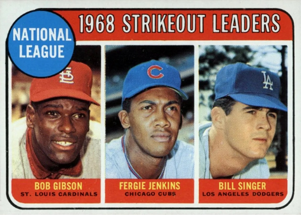 1969 Topps #12 National League 1968 Strikeout Leaders, St. Louis Cardinals / Chicago Cubs / Los Angeles Dodgers