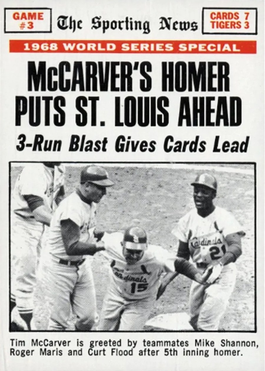 1969 Topps #164 World Series Game #3 - McCarver's Homer Puts St. Louis Ahead, St. Louis Cardinals