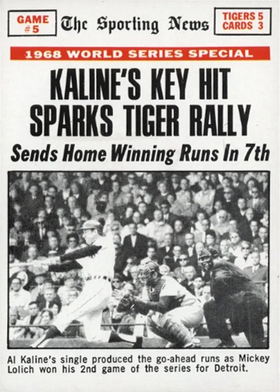 1969 Topps #166 World Series Game #5 - Kaline's Key Hit Sparks Tiger Rally, Detroit Tigers